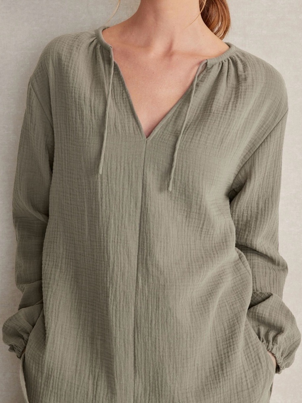 Haven Well Within Organic Cotton Gauze Long Sleeve Olive Green Shirt XL
